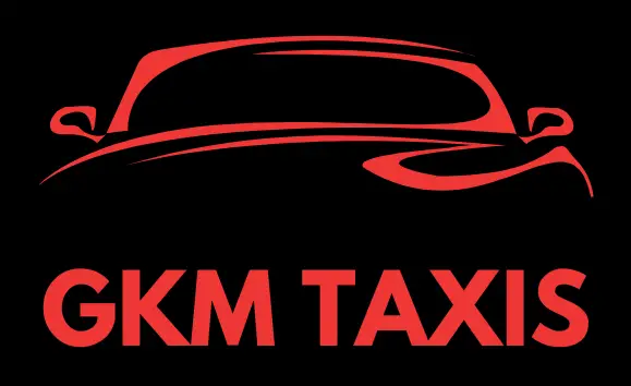GKM Taxi Logo - a stylised frontal view of a car with GKM Taxis beneath it.