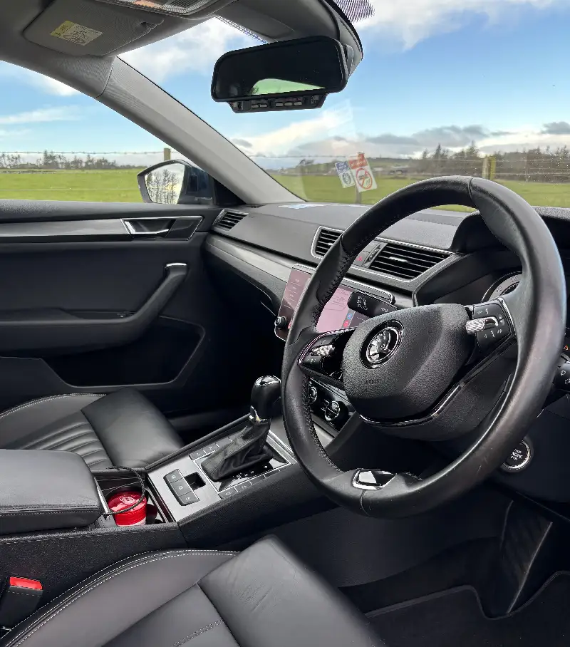 Drivers seat and steering wheel of a Skoda Superb